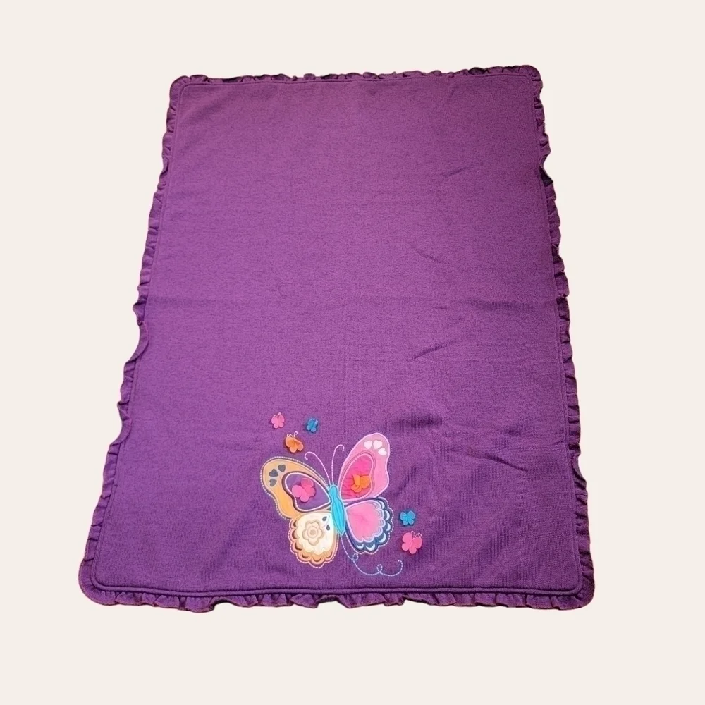 KOALA Baby Toys R us Purple Knit Baby Blanket Butterfly Ruffle edges lovey